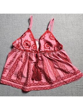 SHEIN Pink and Red Printed Tassel Cami Top